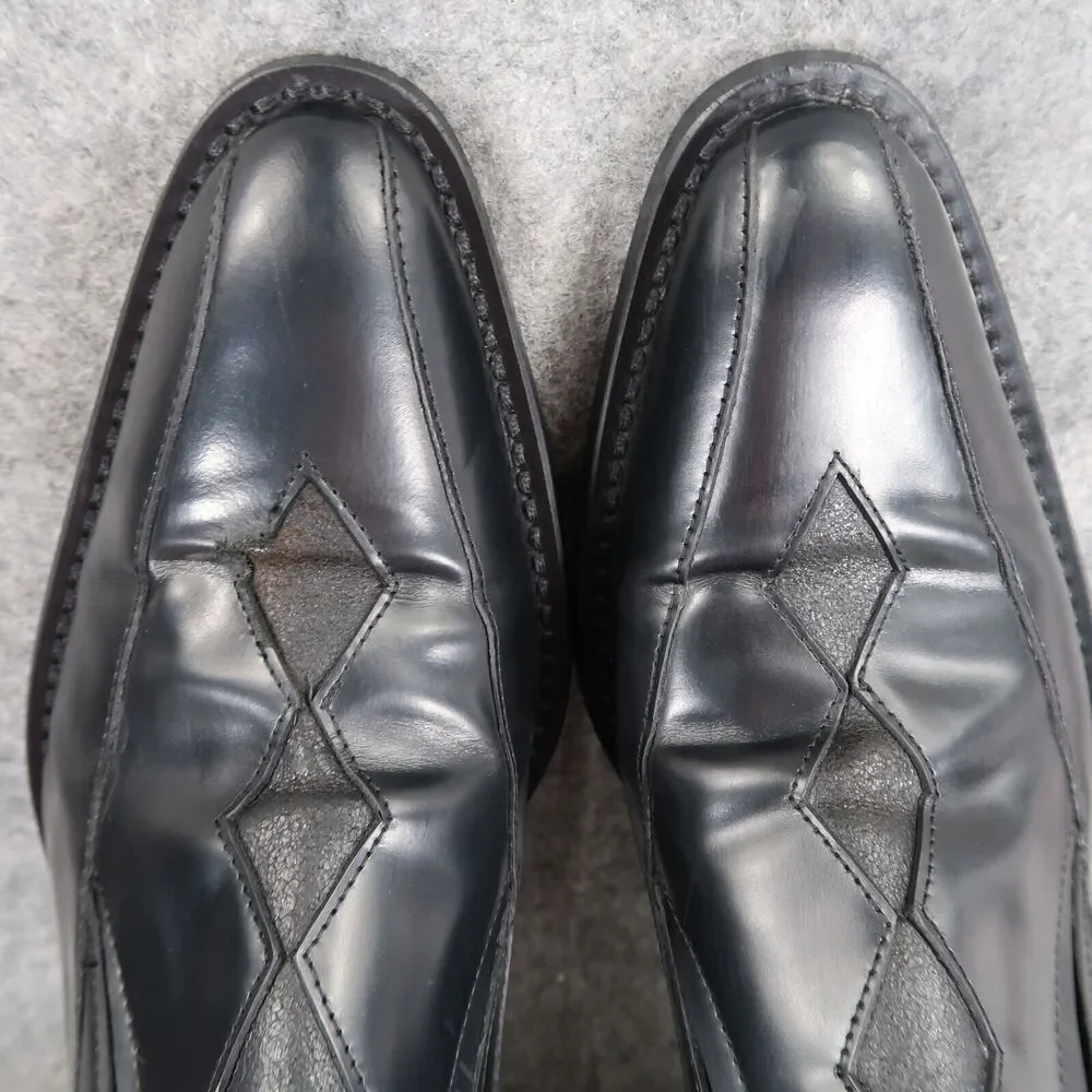 John Fluevog Shoes Mens 7.5 Loafer Slip On Black Leather Diamond Classic Vintage